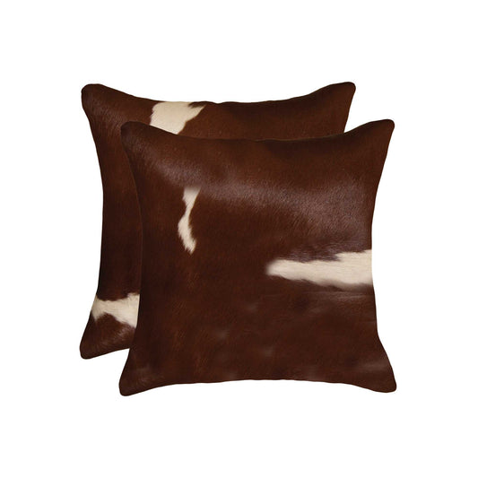 Almohada de piel de vaca marrón y blanca de 18" x 18" x 5" (paquete de 2)