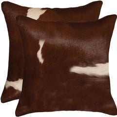 Almohada de piel de vaca marrón y blanca de 18" x 18" x 5" (paquete de 2)