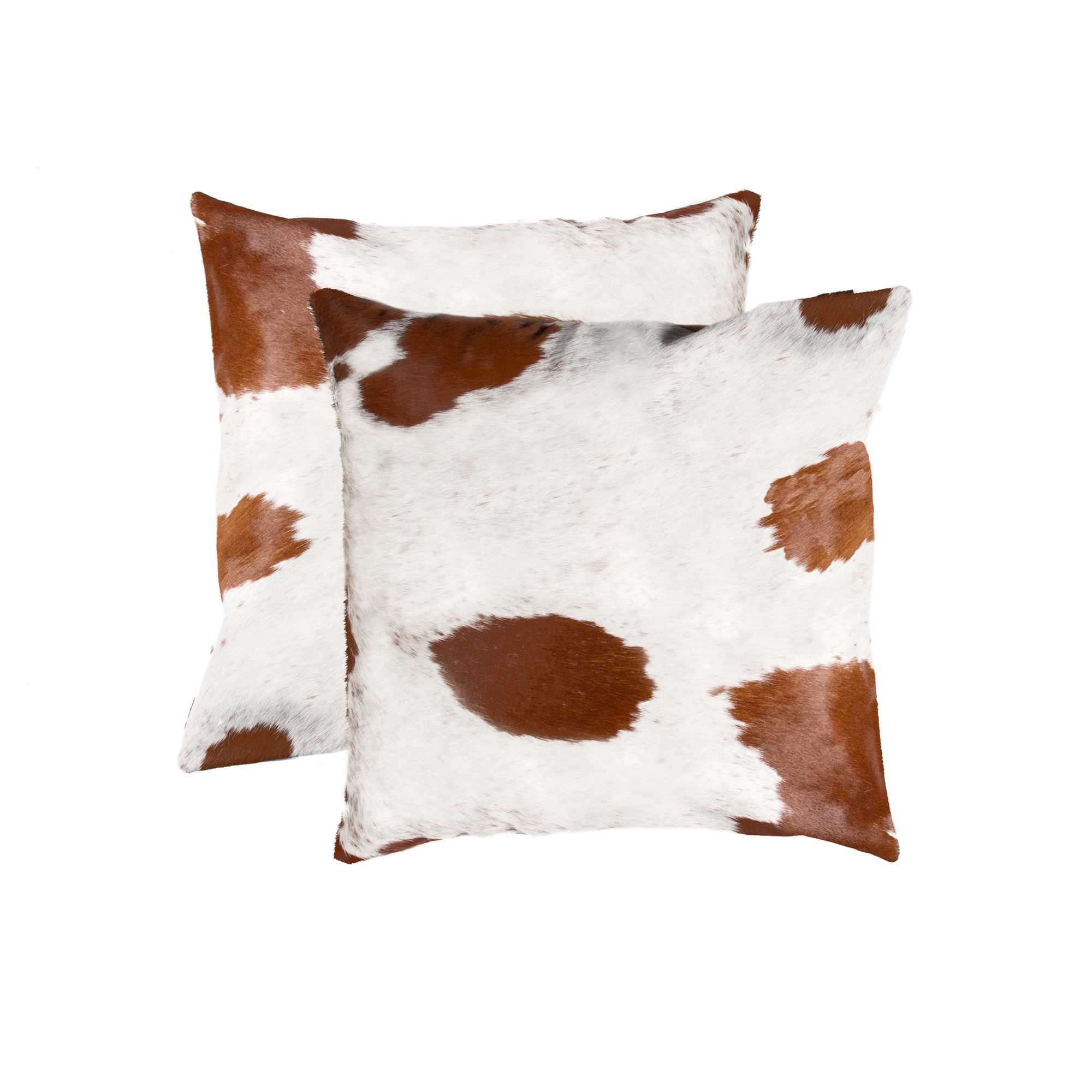 Set of Two Brown and White Cowhide Throw Pillow