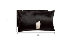 Set of Two 12" X 20" Black and White Cowhide Throw Pillows