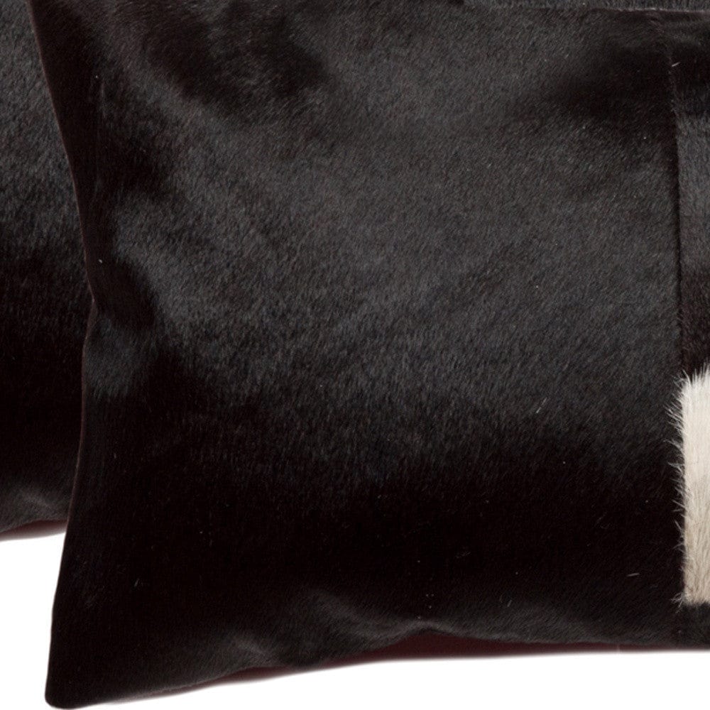 Set of Two 12" X 20" Black and White Cowhide Throw Pillows