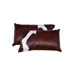 Almohada de piel de vaca color chocolate y blanco, paquete de 2, 12 x 20 x 5 pulgadas