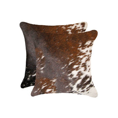 Set of Two 18" Brown and White Cowhide Throw Pillow