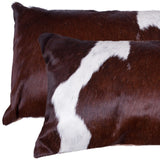 Set of Two 12" X 20" Brown and White Cowhide Throw Pillow