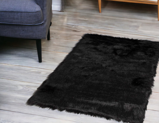 3' X 5' Black Rectangular Faux Fur - Area Rug