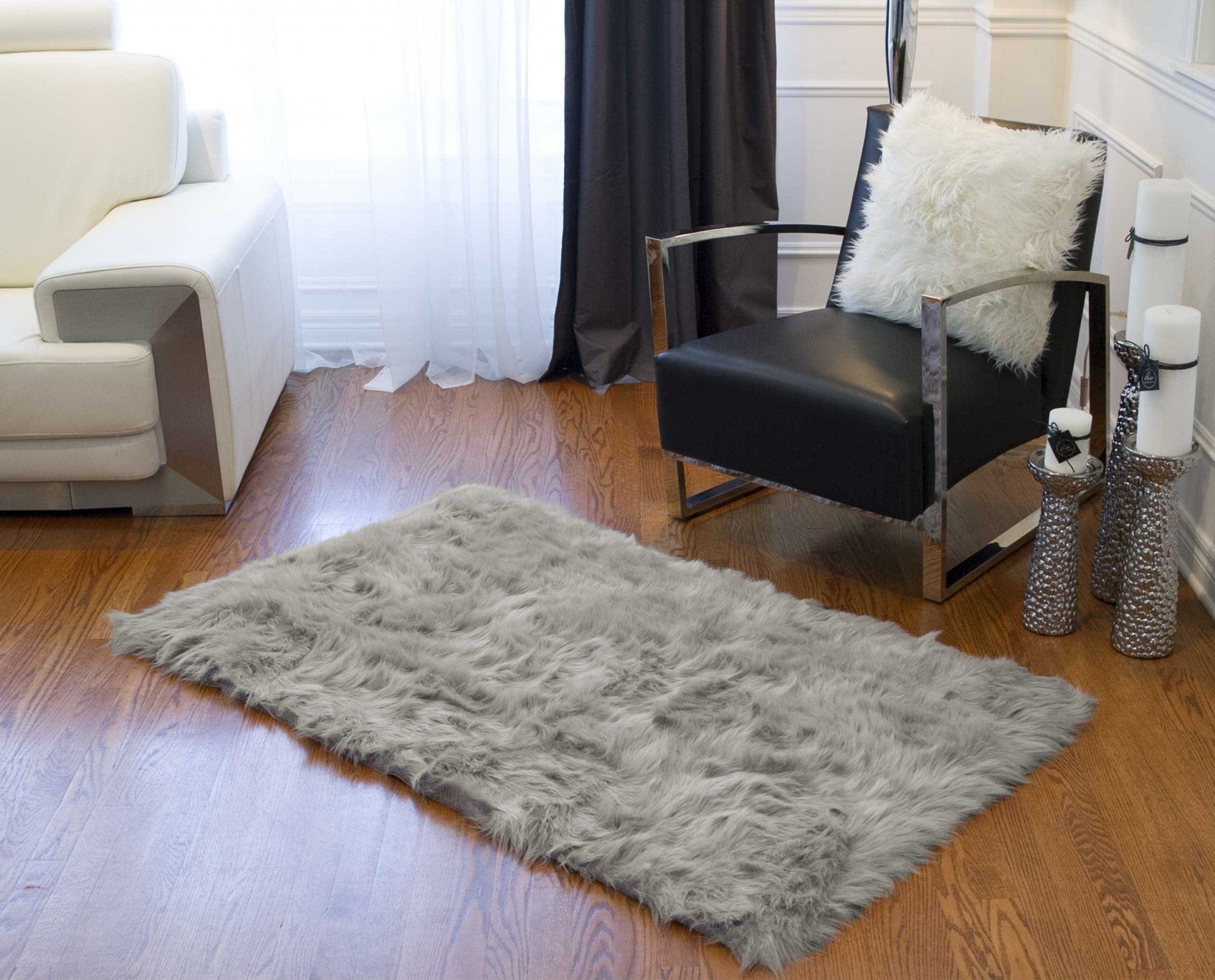 3' X 5' Gray Rectangular Faux Fur - Area Rug - Homeroots