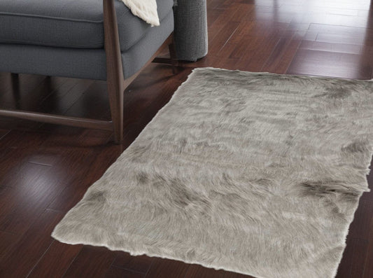 3' X 5' Gray Rectangular Faux Fur - Area Rug - Homeroots