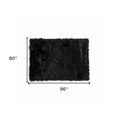 60" X 96" Black Sheepskin - Rug Or Throw - Homeroots