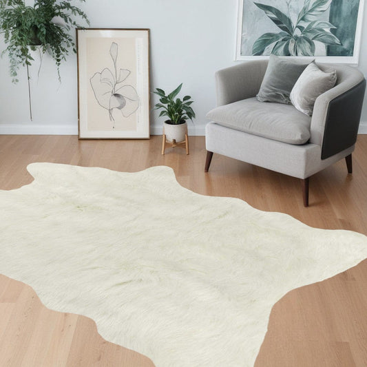 5' X 8' Off White Faux Fur Hand Knotted Washable Area Rug - Homeroots