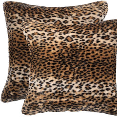 Set of Two 18" Black and Orange Faux Fur Throw Pillow