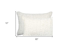 Set of Two 12" X 20" Ivory Faux Fur Throw Pillow