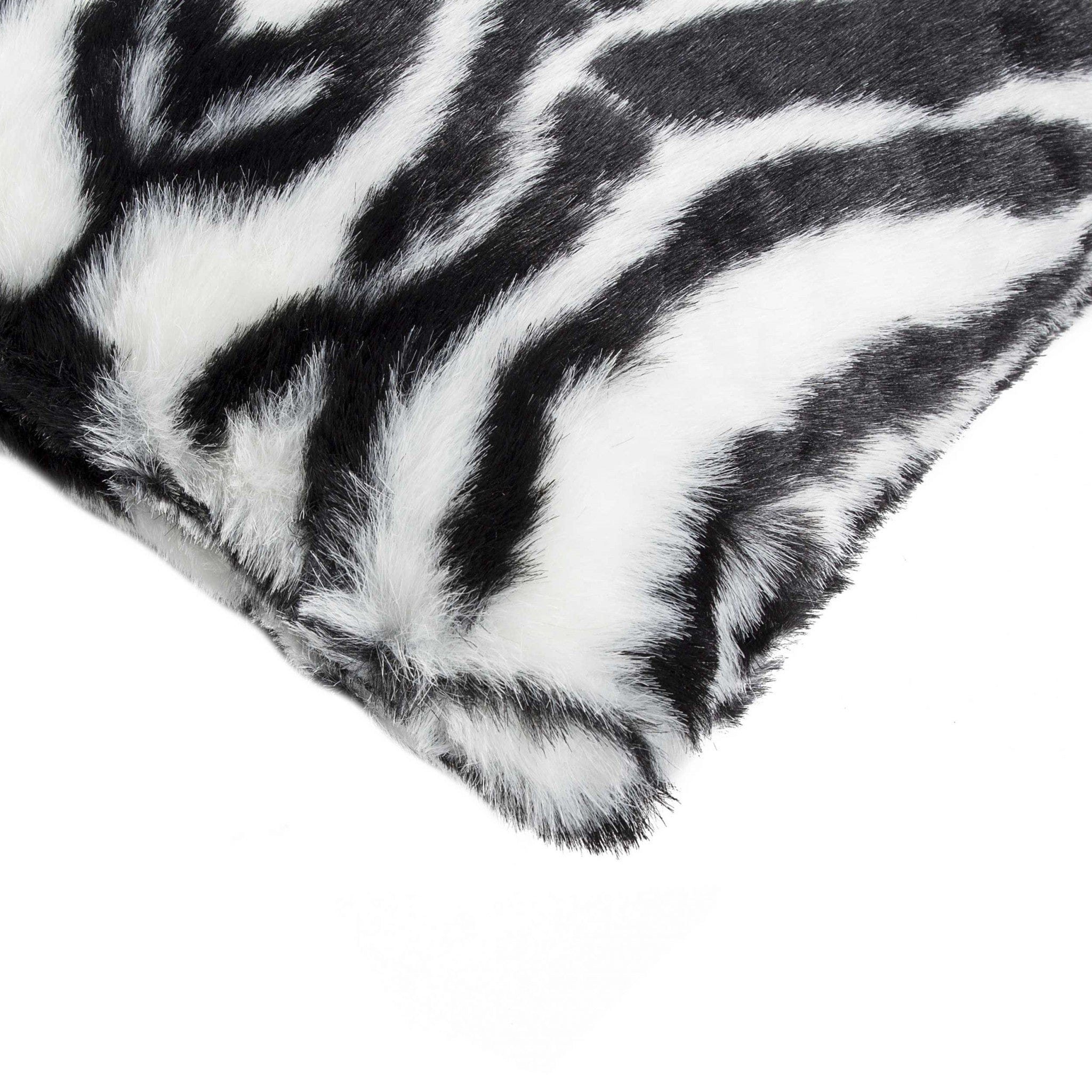 Set of Two 12" X 20" Black and White Faux Fur Throw Pillow