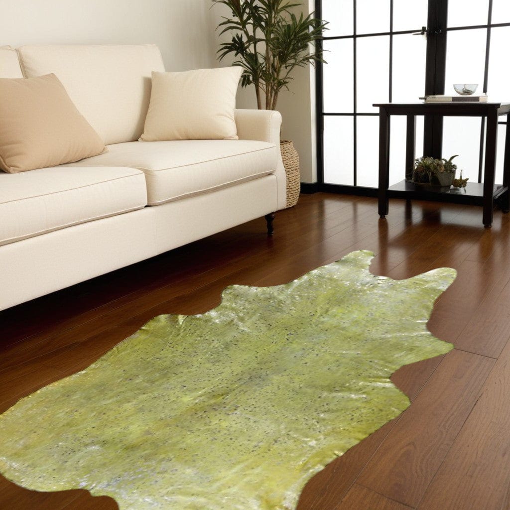 72" X 84" Lime And Silver Cowhide - Area Rug - Homeroots