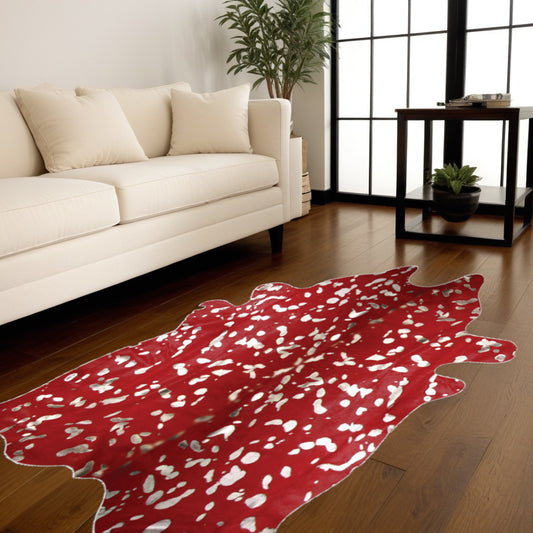 72" X 84" Red And Silver Cowhide - Area Rug