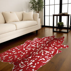 72" X 84" Red And Silver Cowhide - Area Rug