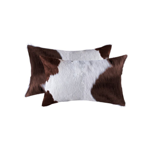 Set of Two 12" X 20" Brown and White Cowhide Throw Pillow