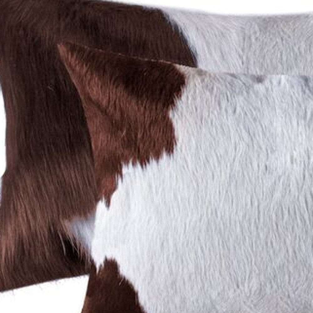 Set of Two 12" X 20" Brown and White Cowhide Throw Pillow