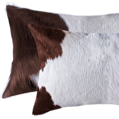 Set of Two 12" X 20" Brown and White Cowhide Throw Pillow