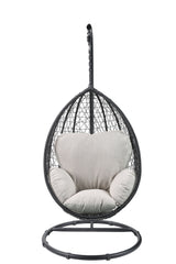 38" Black Metal Swing Chair With Beige Cushion