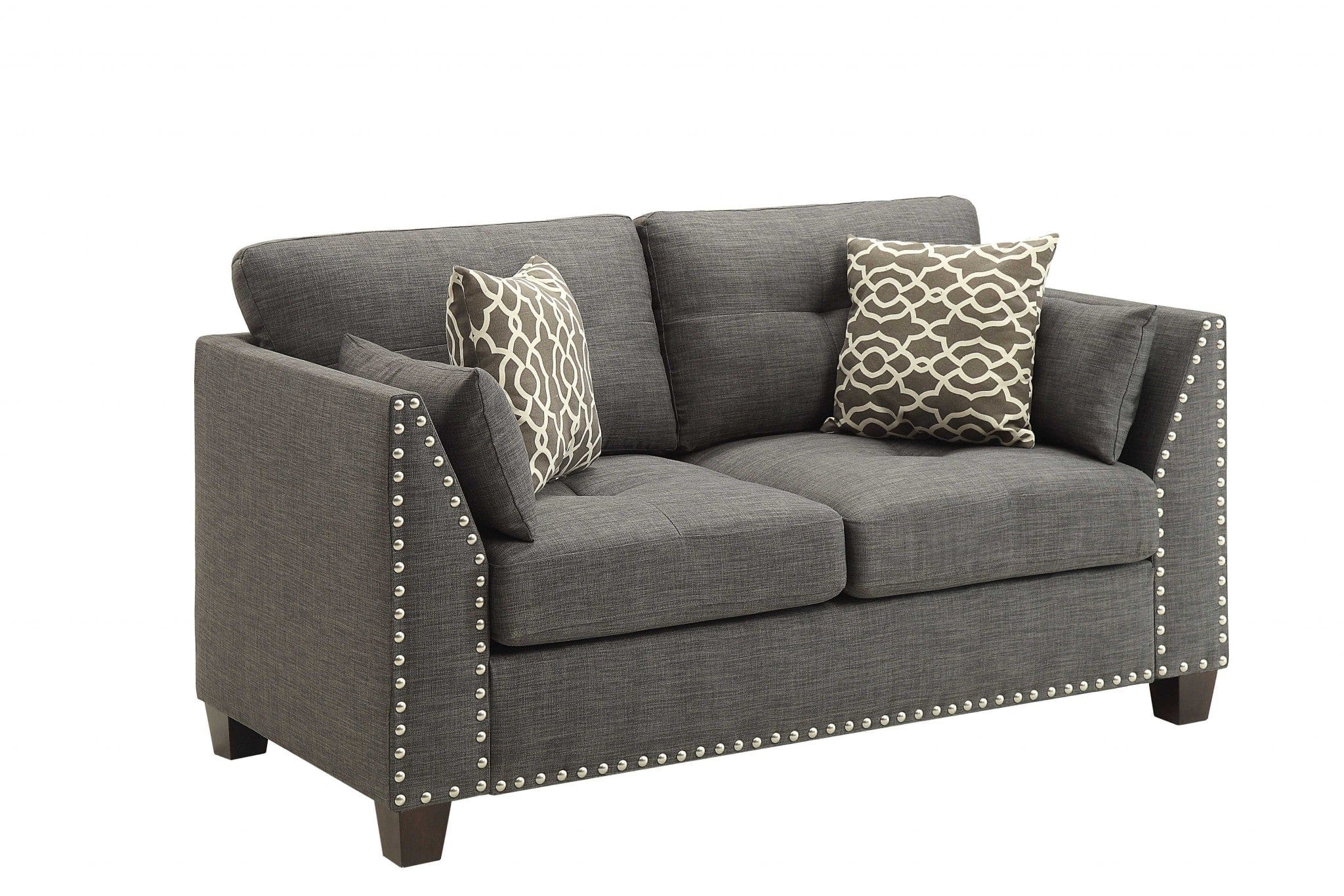 58" Light Gray And Dark Brown Loveseat and Toss Pillows - Homeroots