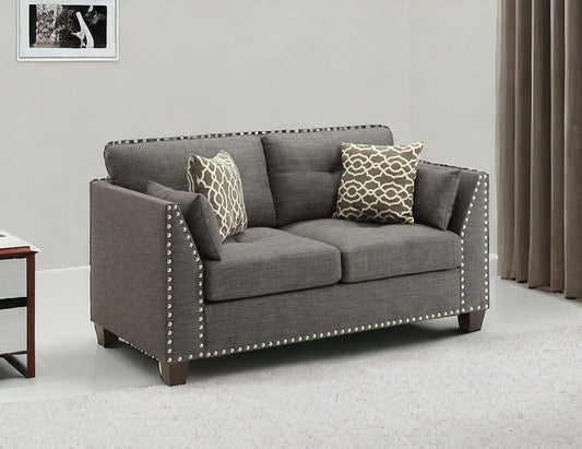 58" Light Gray And Dark Brown Loveseat and Toss Pillows - Homeroots