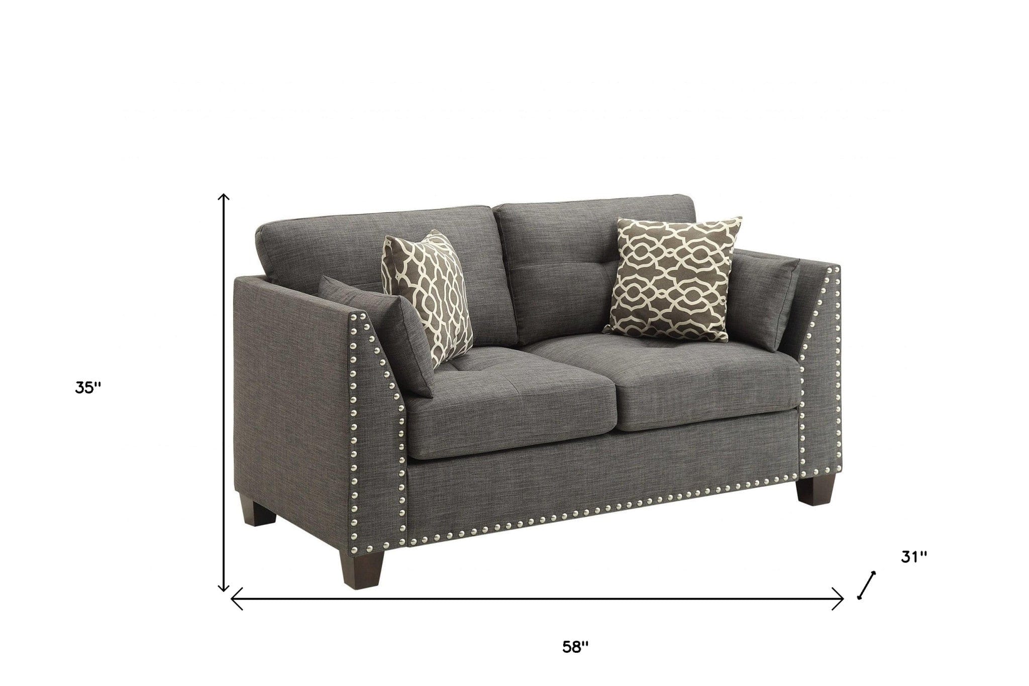 58" Light Gray And Dark Brown Loveseat and Toss Pillows - Homeroots