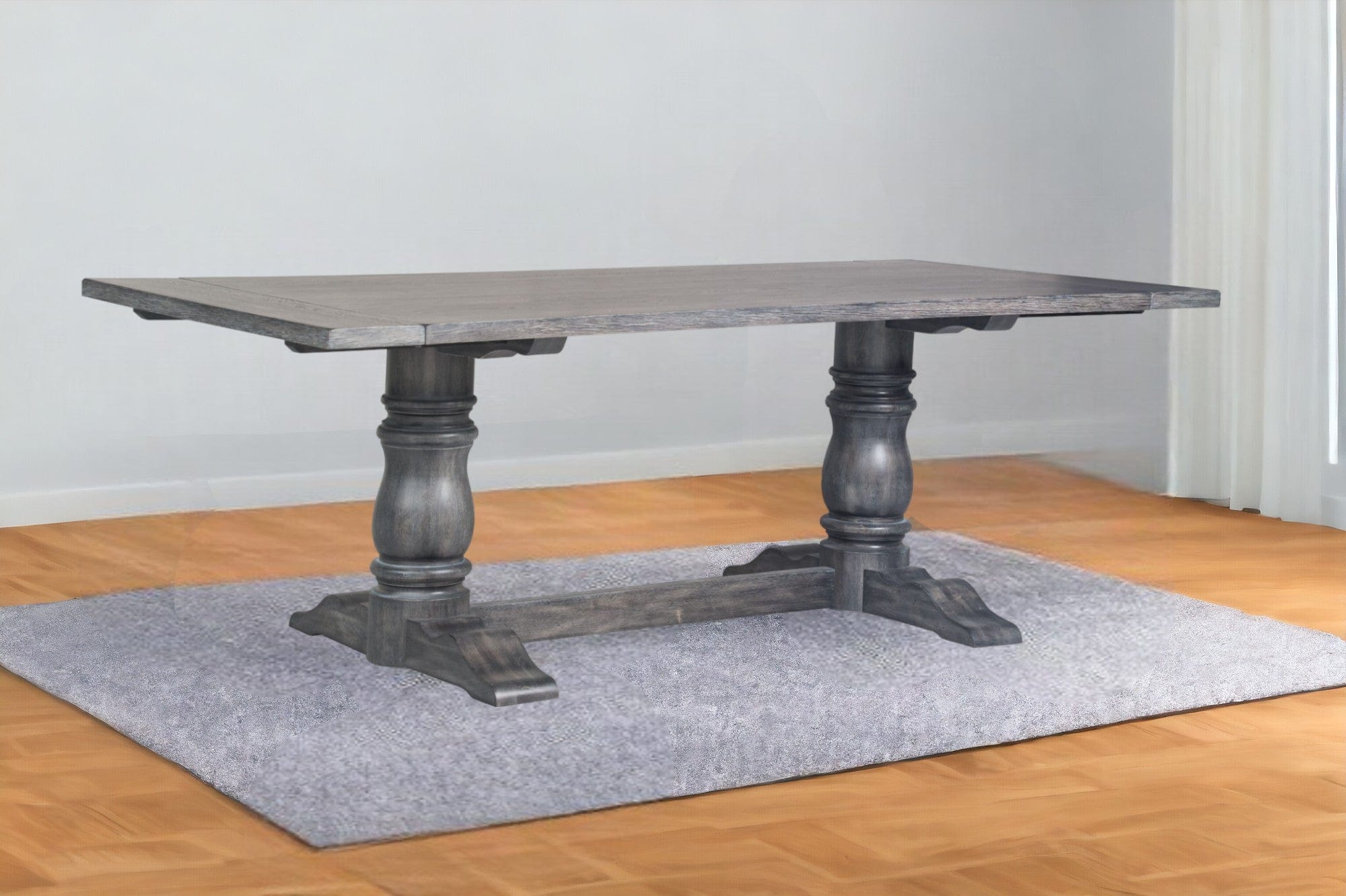 88" Light Gray And Gray Solid Wood Trestle Base Dining Table - Homeroots