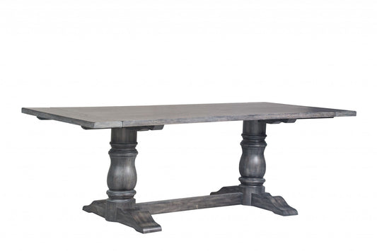 88" Light Gray And Gray Solid Wood Trestle Base Dining Table - Homeroots