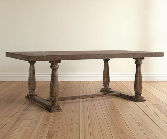 84" Brown Solid Wood Trestle Base Dining Table - Homeroots