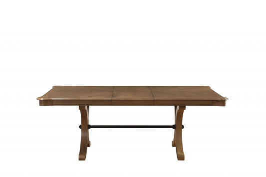 64" Brown Solid Wood Removable Leaf Trestle Base Dining Table - Homeroots