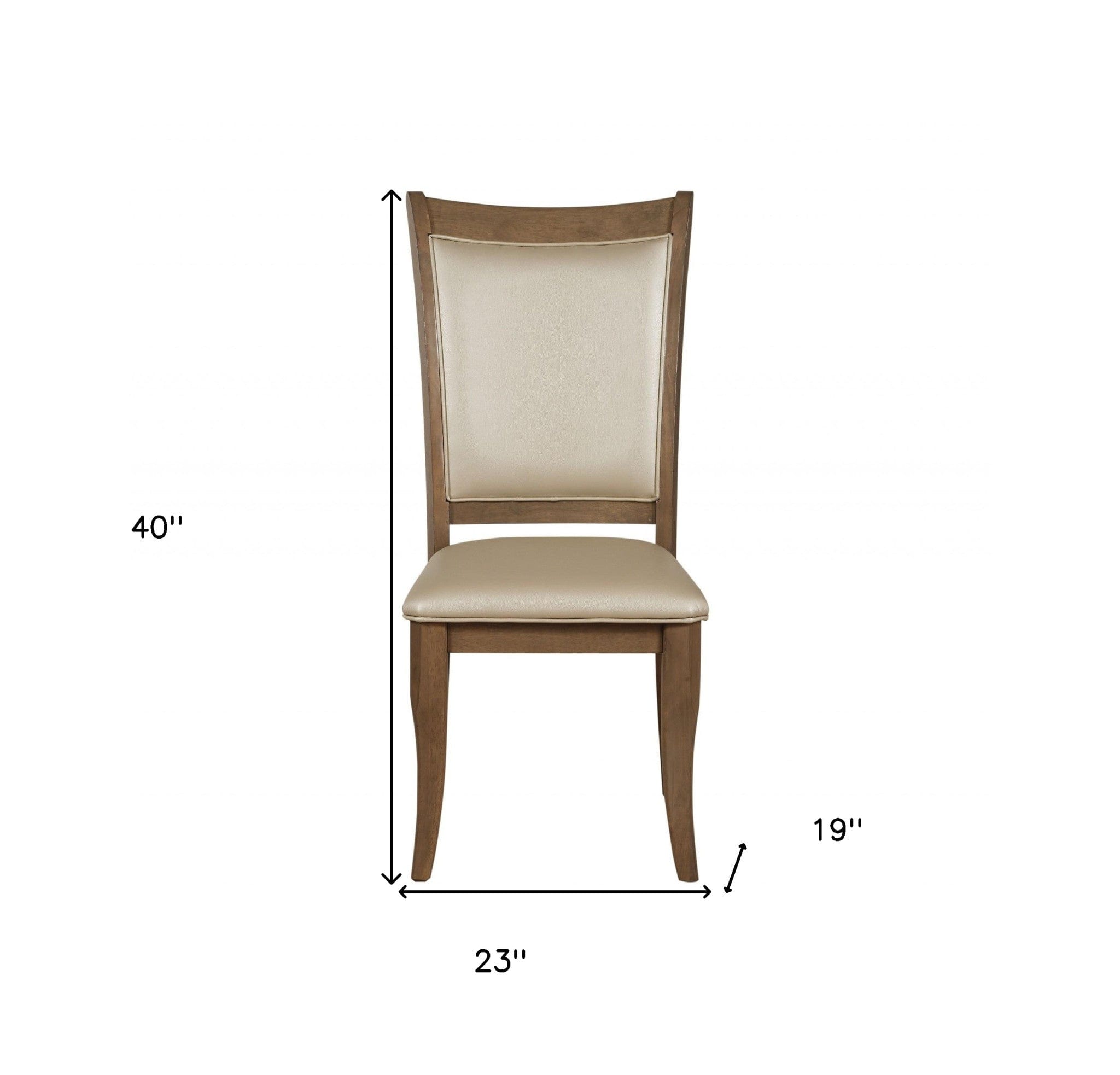 Set of Two Beige And Brown Upholstered Faux Leather Open Back Dining Side Chairs