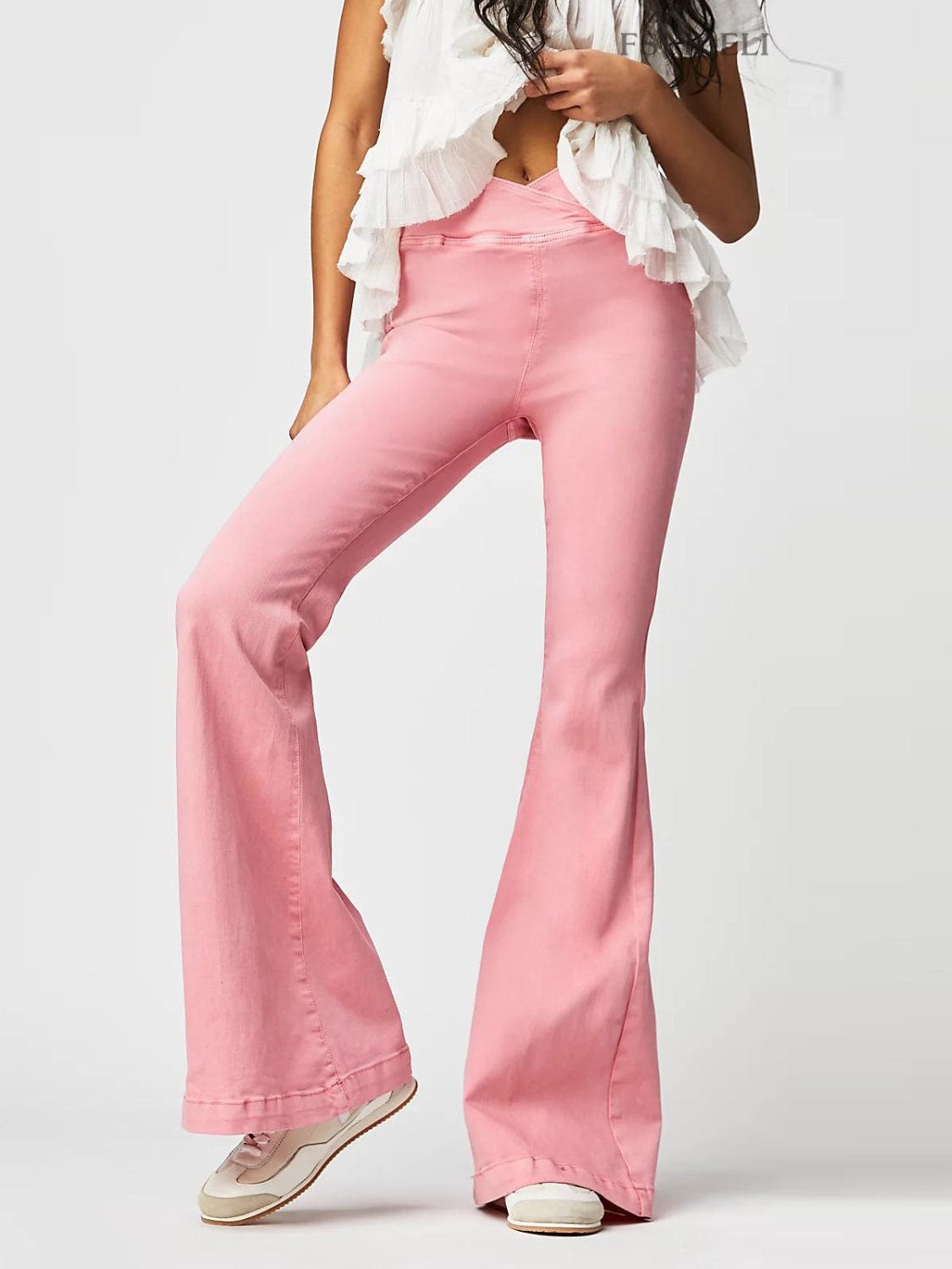 Asymmetric Waist Flare Jeans - Trendsi