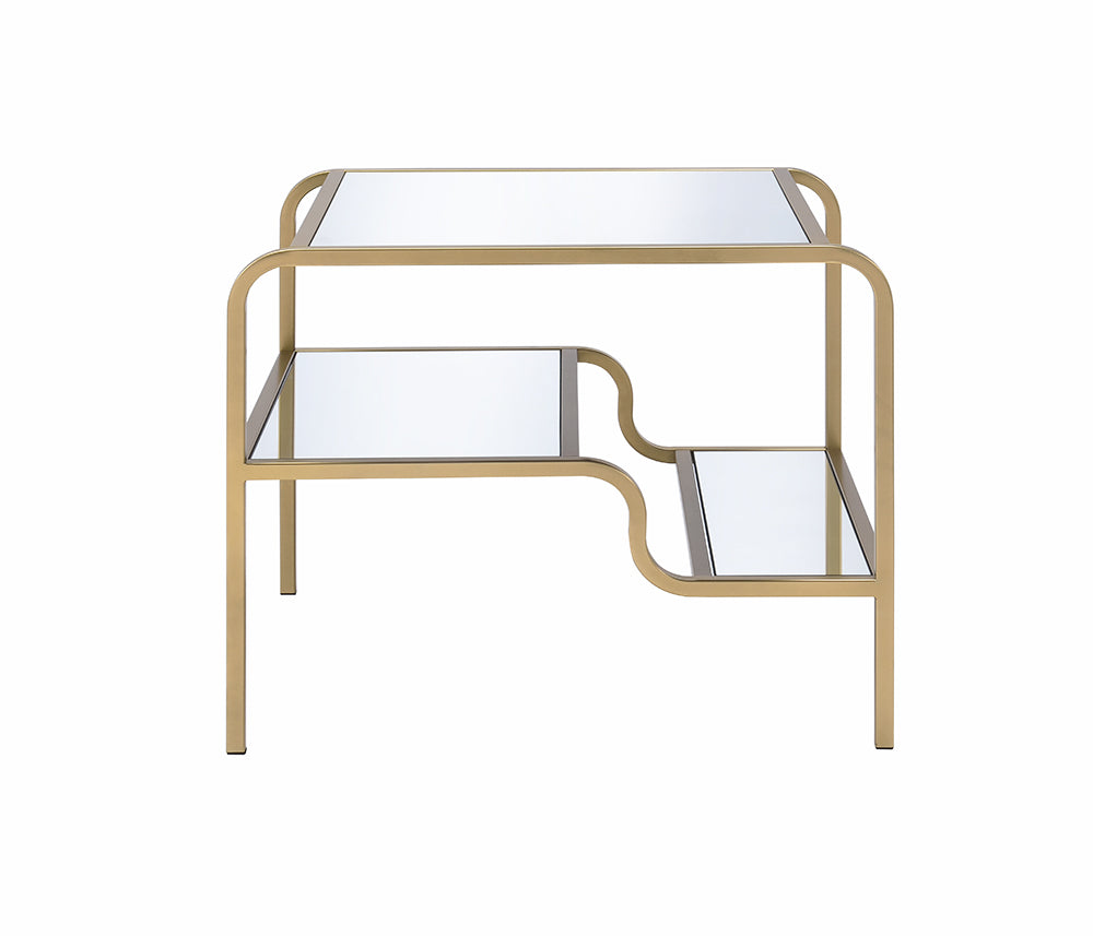 23" Gold And Clear Glass End Table With Two Shelves