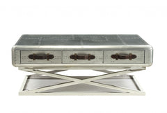 51" Silver Aluminum Coffee Table With Three Drawers