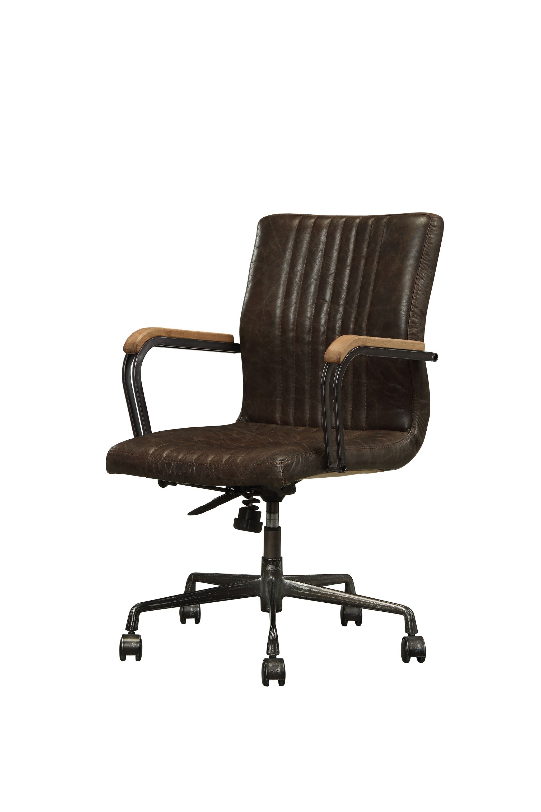 Chocolate and Black Adjustable Swivel Leather Rolling Executive Office Chair