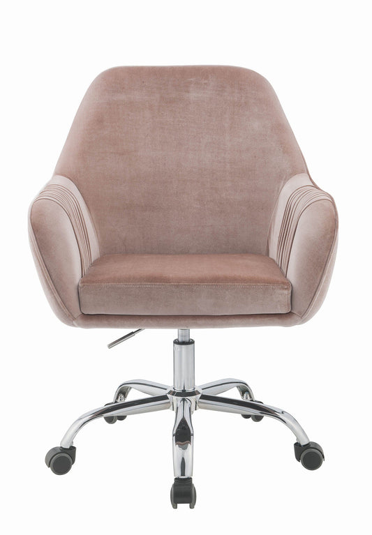 Dusty Rose Velvet Seat Swivel Adjustable Task Chair Fabric Back Steel Frame - Homeroots