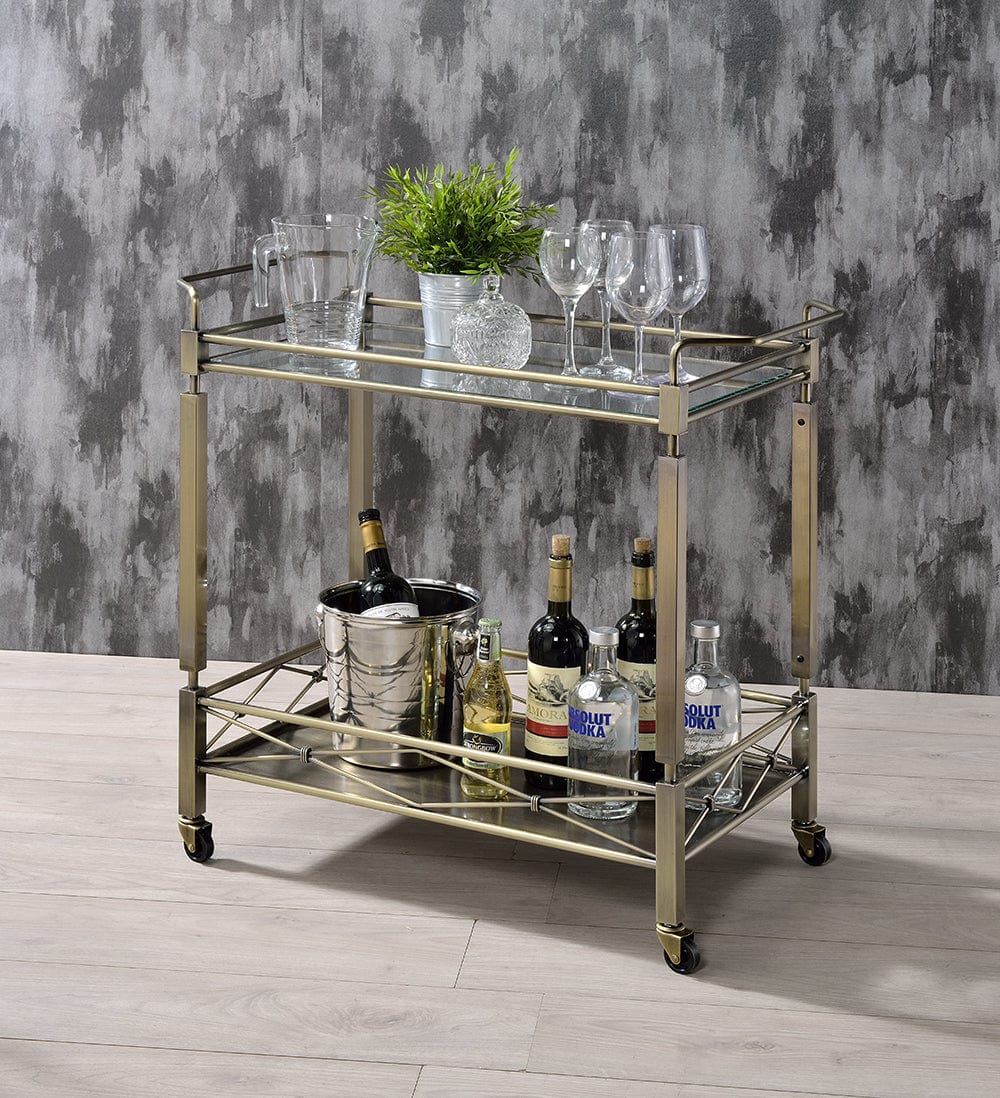 32" X 16" X 30" Antique Brass Metal Serving Cart