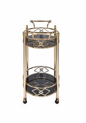 Gold and Black Metal And Glass Oval Rolling Bar Cart