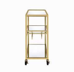 40" X 16" X 37" Gold And Clear Glass Serving Cart