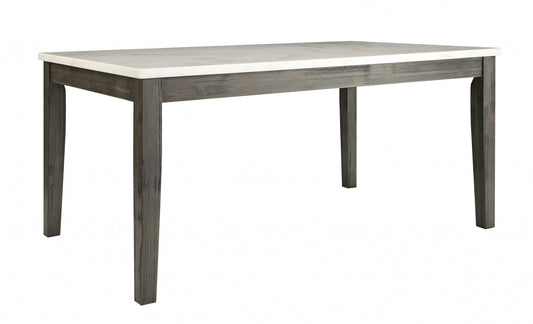 64" White And Gray Marble And Solid Wood Dining Table - Homeroots