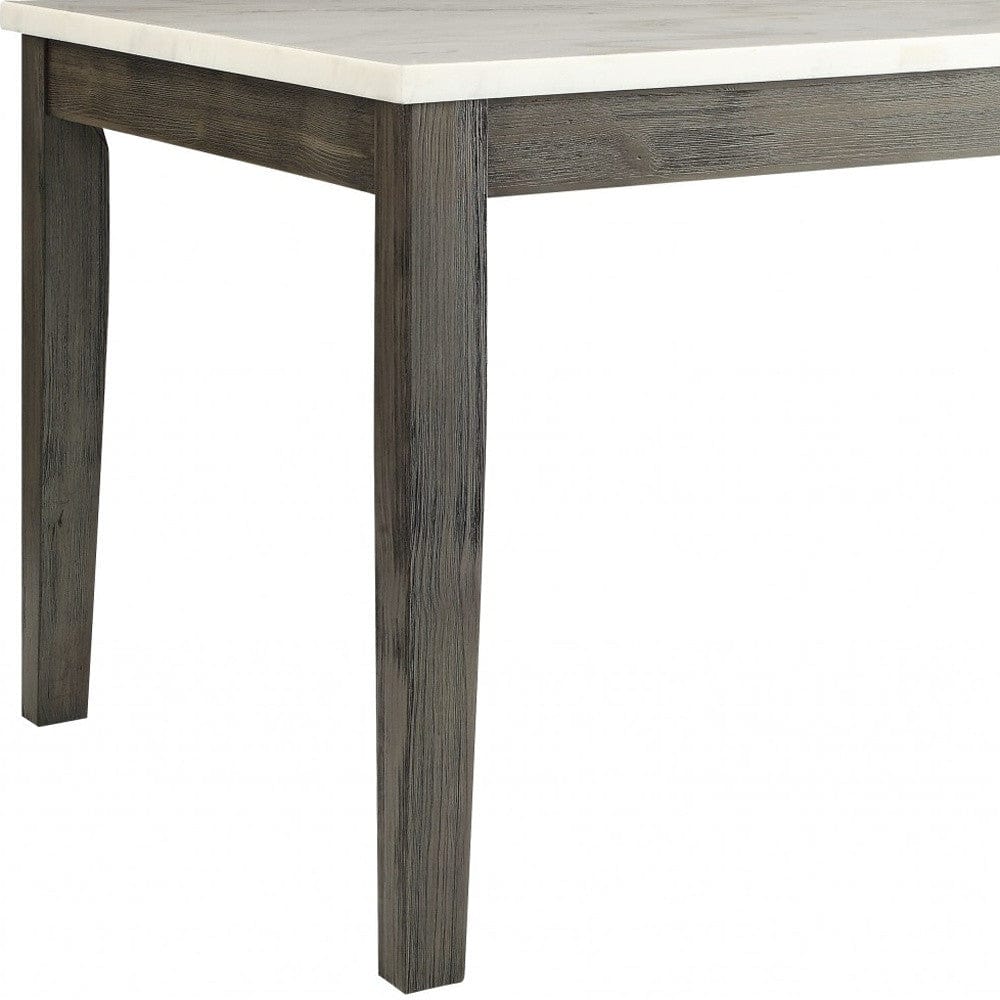 64" White And Gray Marble And Solid Wood Dining Table - Homeroots