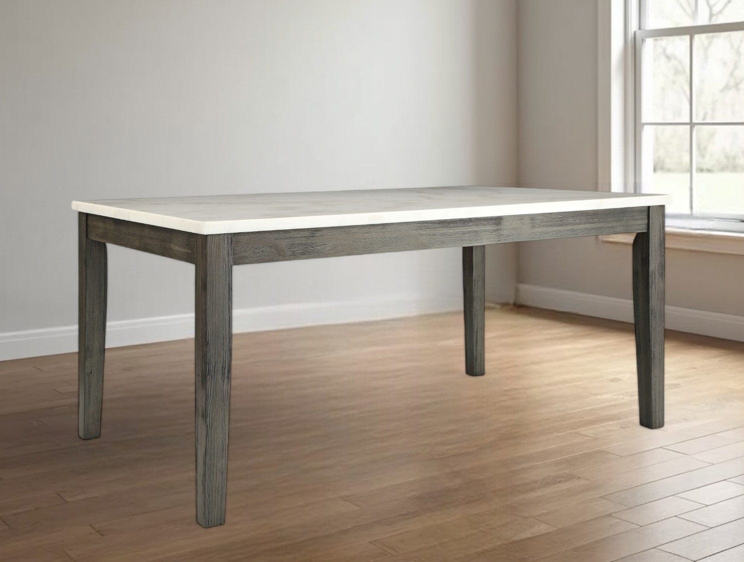 64" White And Gray Marble And Solid Wood Dining Table - Homeroots