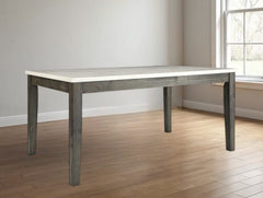 64" White And Gray Marble And Solid Wood Dining Table - Homeroots