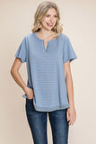 Cotton Bleu by Nu Lab Slit Striped Notched Short Sleeve T-Shirt Trendsi