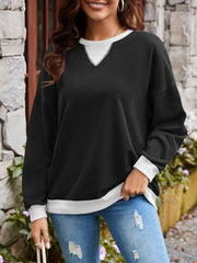 Contrast Round Neck Long Sleeve Sweatshirt - Trendsi