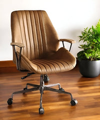 Coffee and Black Adjustable Swivel Faux Leather Rolling Office Chair - Homeroots