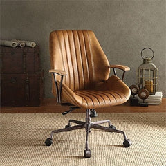 Coffee and Black Adjustable Swivel Faux Leather Rolling Office Chair - Homeroots