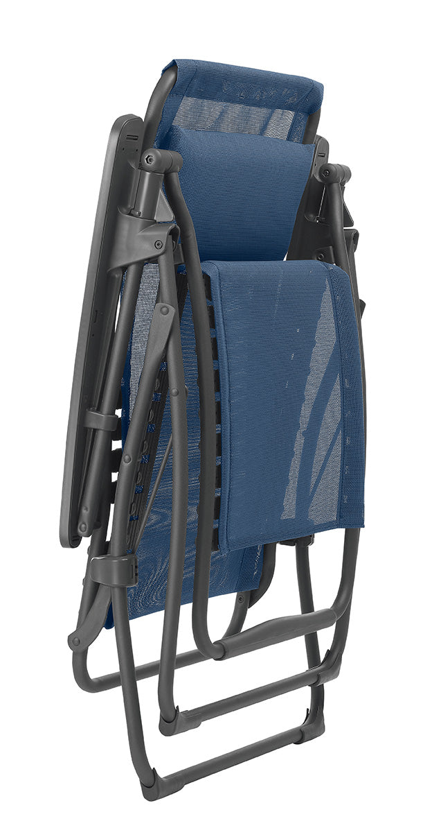 28" Blue Metal Outdoor Zero Gravity Chair with Blue Cushion