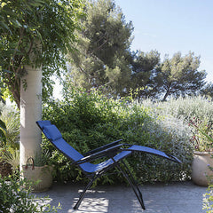 28" Blue Metal Outdoor Zero Gravity Chair with Blue Cushion