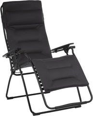 30" Black Steel Outdoor Zero Gravity Chair with Black Cushion